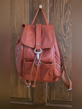 Coolcy Genuine Leather Drawstring Backpack - Rust